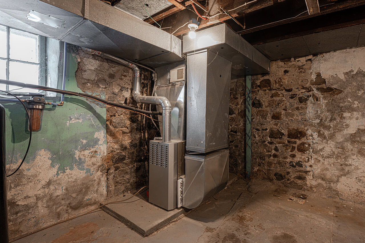 new gas furnace installed in the basement of old house