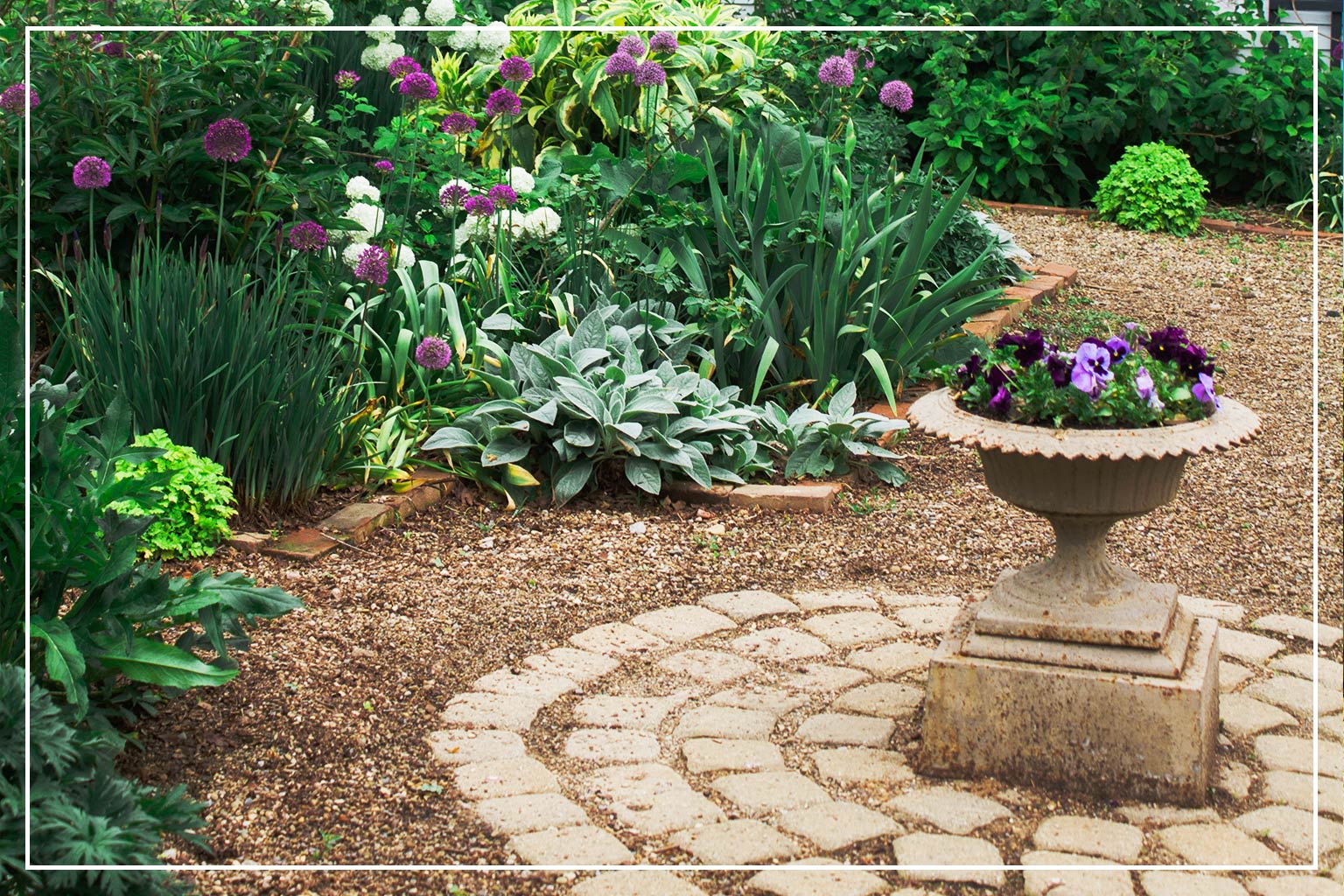 backyard garden with gravel path