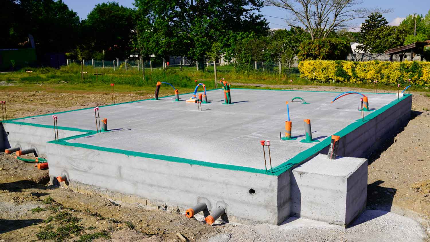 A concrete slab foundation