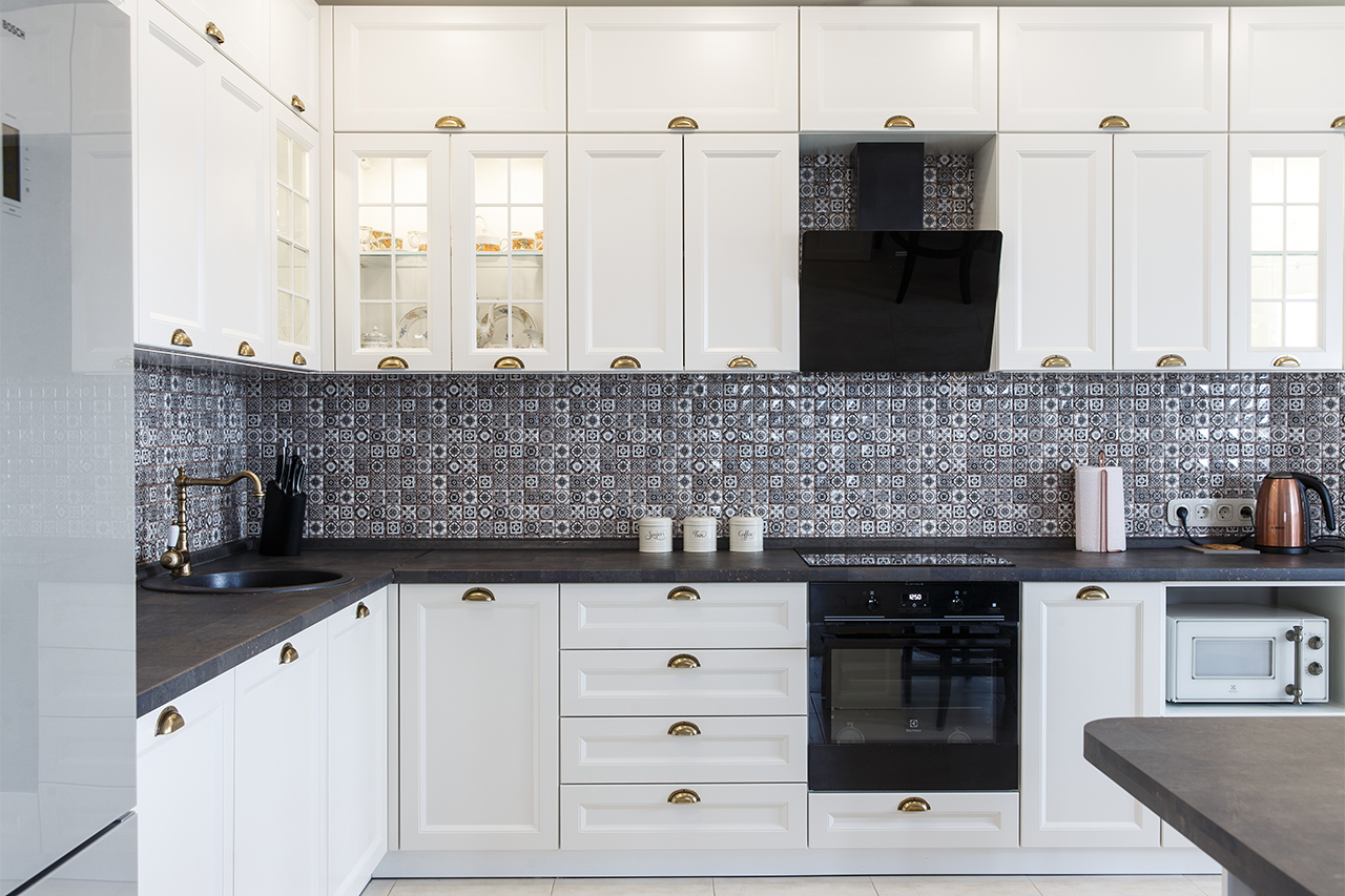 classic kitchen with white cabinets