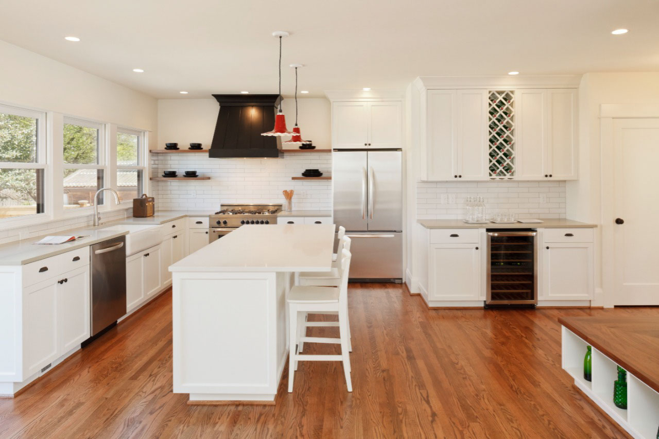 spacious white kitchen